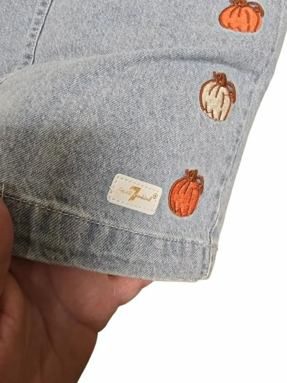 7 For All Mankind Girl's Fall Embroidered Pumpkin Denim Overall Dress + Shirt 4T
